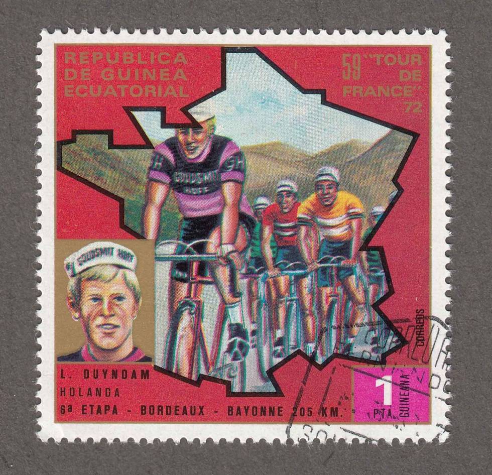 6. etappe fra Bordeaux til Bayonne – 205 km fellesstart. Etappevinner Leo Duyndam. frimerker-tour-de-france-1