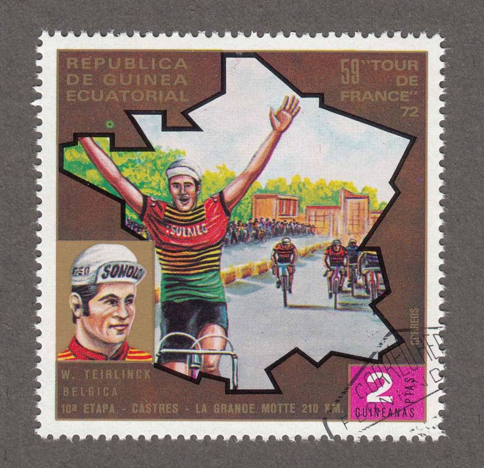 10. etappe fra Castres til La Grande-Motte – 210 km fellesstart. Etappevinner Willy Teirlinck. frimerker-tour-de-france-2