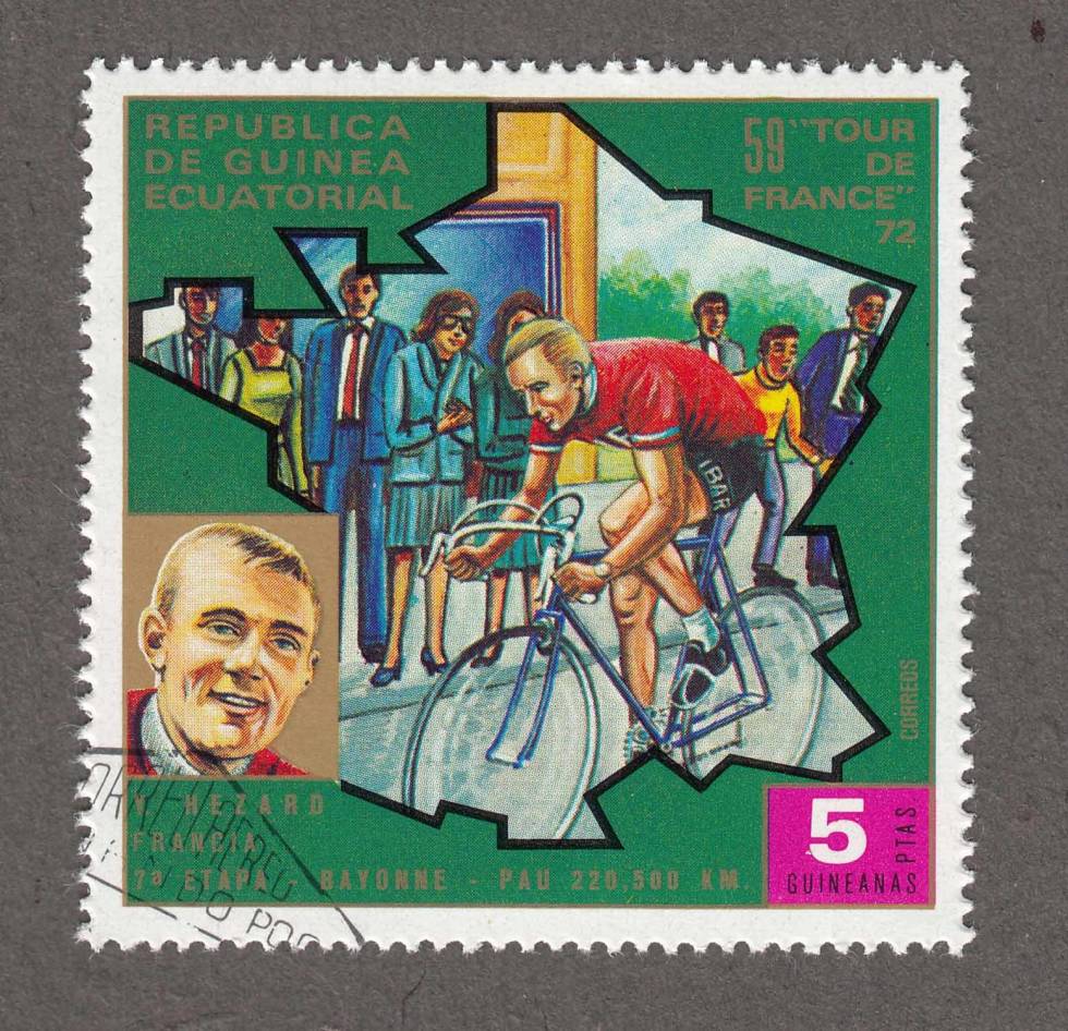 7. etappe fra Bayonne til Pau – 220,5 km fellesstart. Etappevinner Yves Hézard. frimerker-tour-de-france-4