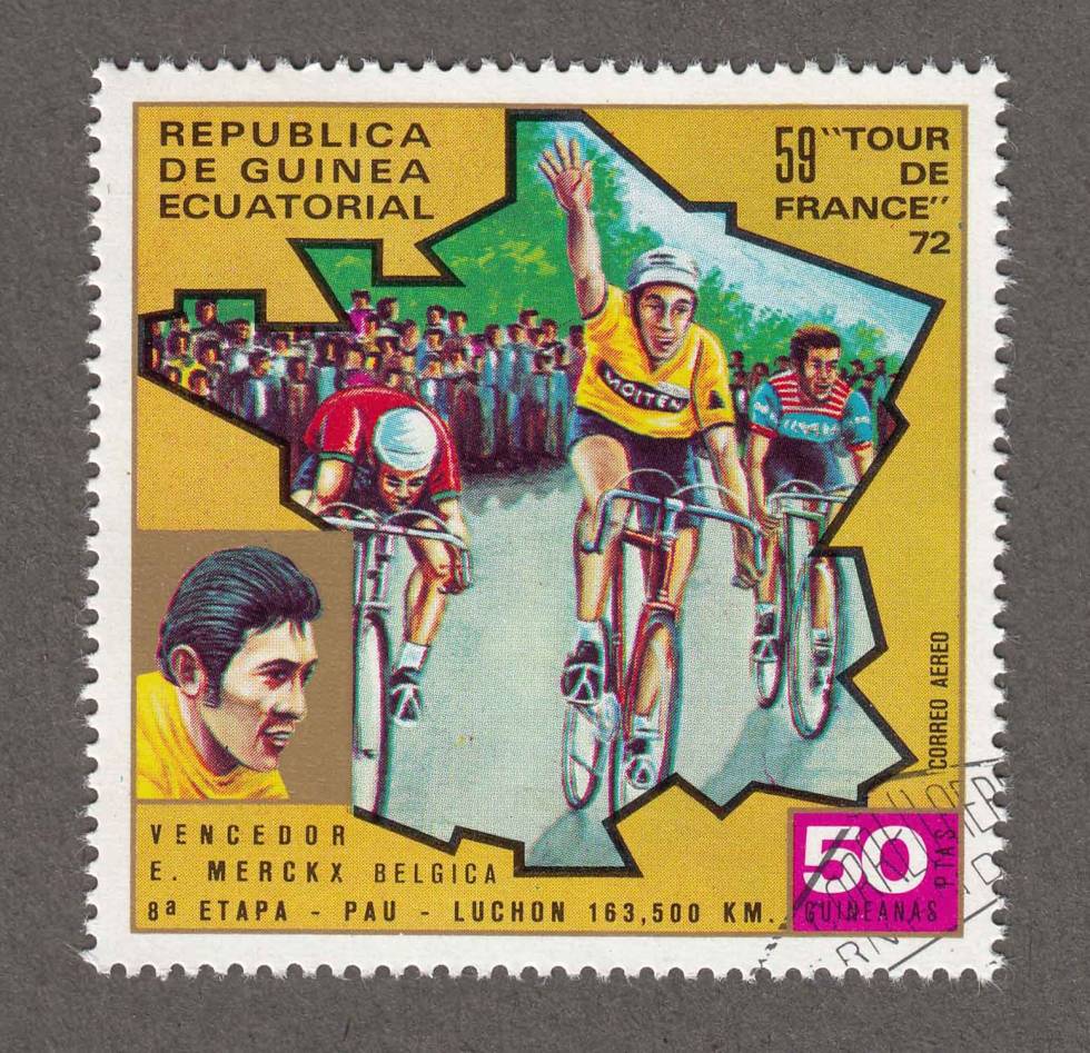 8. etappe fra Pau til Luchon – 163,5 km fellesstart. Etappevinner Eddy Merckx. frimerker-tour-de-france-7