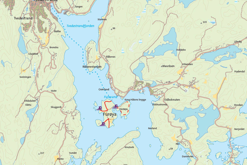 Kart for turen Furøya Sørlandet turguide
