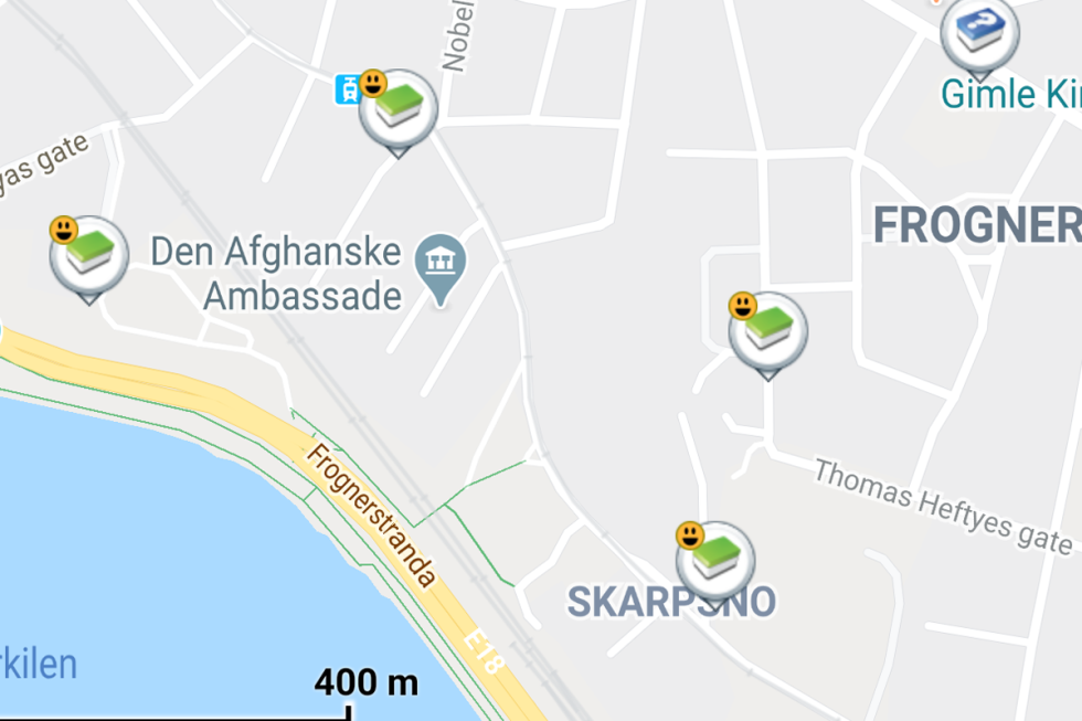 En formiddag med leting i nabolaget gir oss et knippe smilefjes på skattene vi har funnet. Foto: Skjermdump fra c:geo geocaching norge guide oslo utemagasinet frogner screenshot c:geo