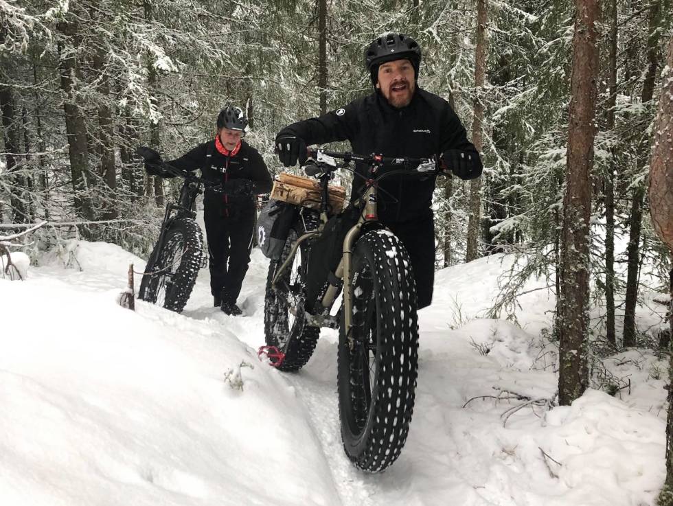 SNØFØRE: I Elverum ligger det an til både snøføre og fellestur i anledning Global Fatbike Day kommende lørdag. Foto: Fredrik Steenberg Thompson Global Fatbike Day Elverum