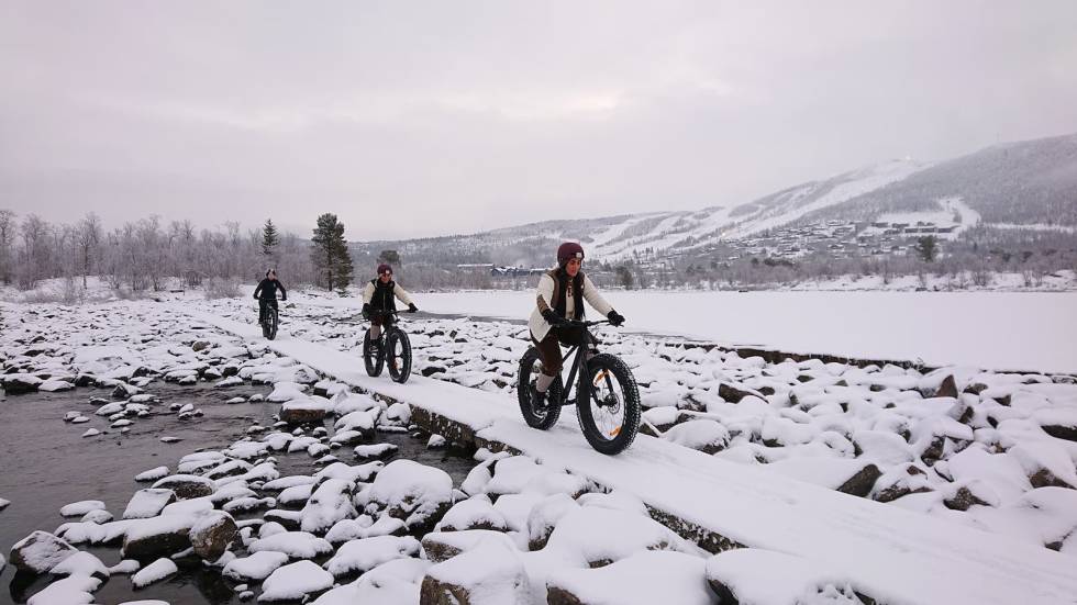 GEILO: På Geilo ble det arrangert to fellesturer på Global Fatbike Day, begge på Storefjorden og Veslefjorden (Ustedalsfjorden). Foto: Nina Gässler Global Fatbike Day Geilo 2020