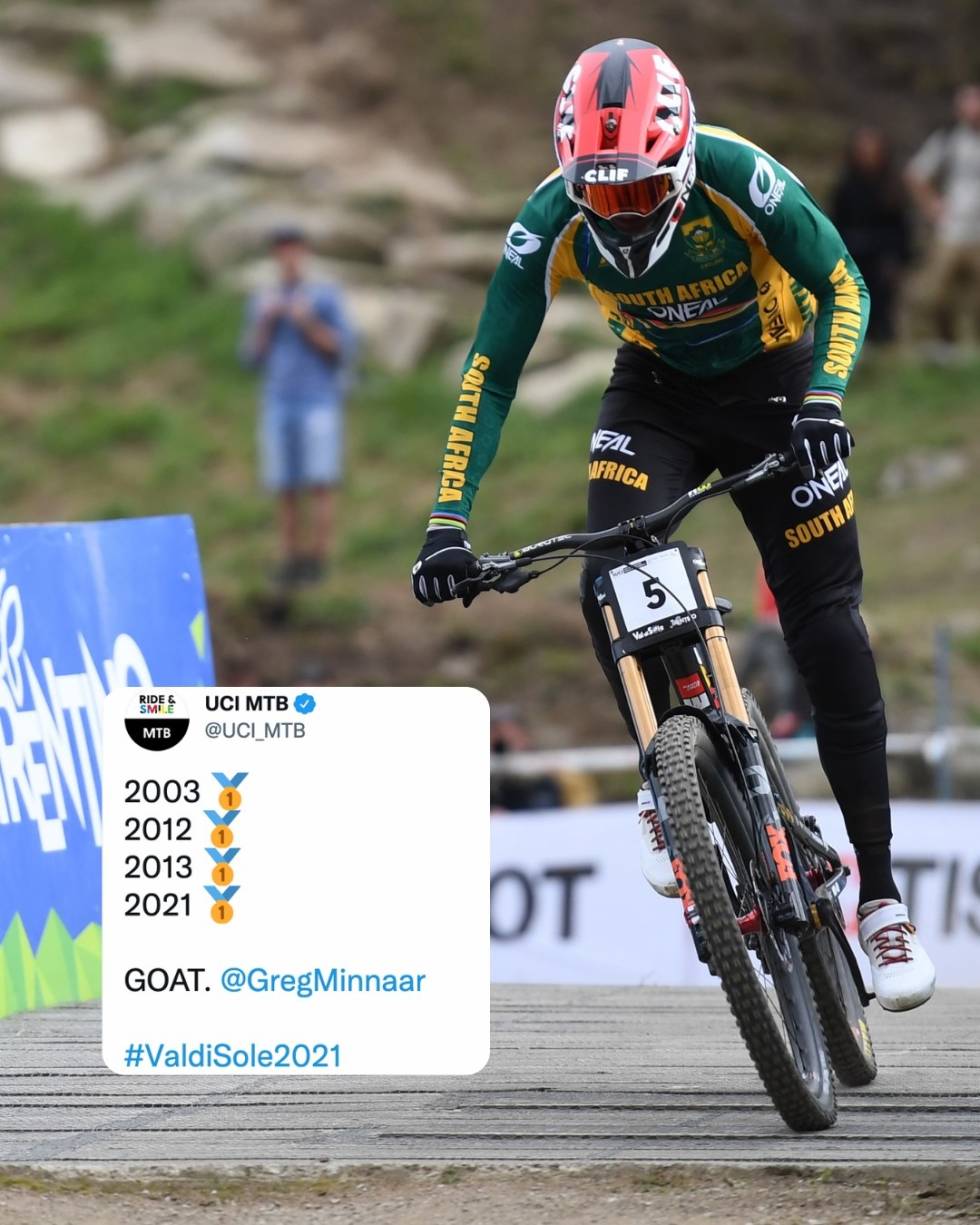 LEGENDARISK: Greg Minnaar har dominert utforsyklinga i to tiår. Foto: UCI Greg Minnaar -