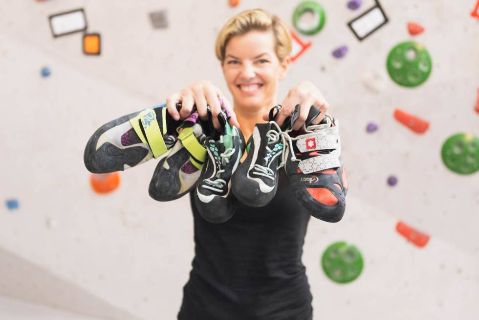 Hannas topp tre: La Sportiva Skwama på tredja, La Sportiva Miura på andre og Ocun Ozone på førstreplass. Foto: Dag Hagen hannas-3-på-topp