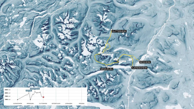 RUTA: Etappen mellom Memurubu og Glitterheim går vanligvis via Surtningssue (2386 moh) RUTA: Etappen mellom Memurubu og Glitterheim går vanligvis via Surtningssue (2386 moh)