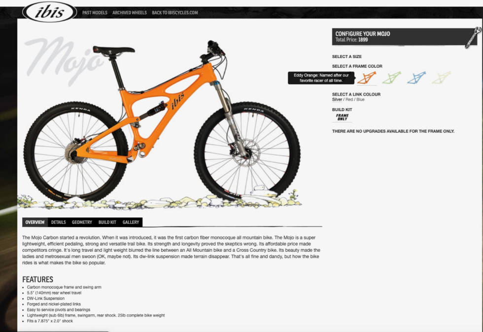 KLASSIKER: Ibis Mojo var en av de aller første stisyklene med helkarbonramme og runde former. Ibis Mojo dra 2007