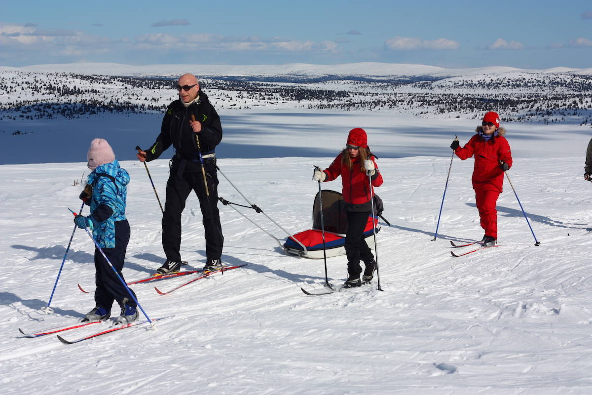 ALLE SKAL MED: Turen til Nevelfjell er overkommelig for alle. Og etter en relativt liten ski-innsats, får du en stor utsikt fr 1089 moh. Foto: Øyvind Wold IMG_1543