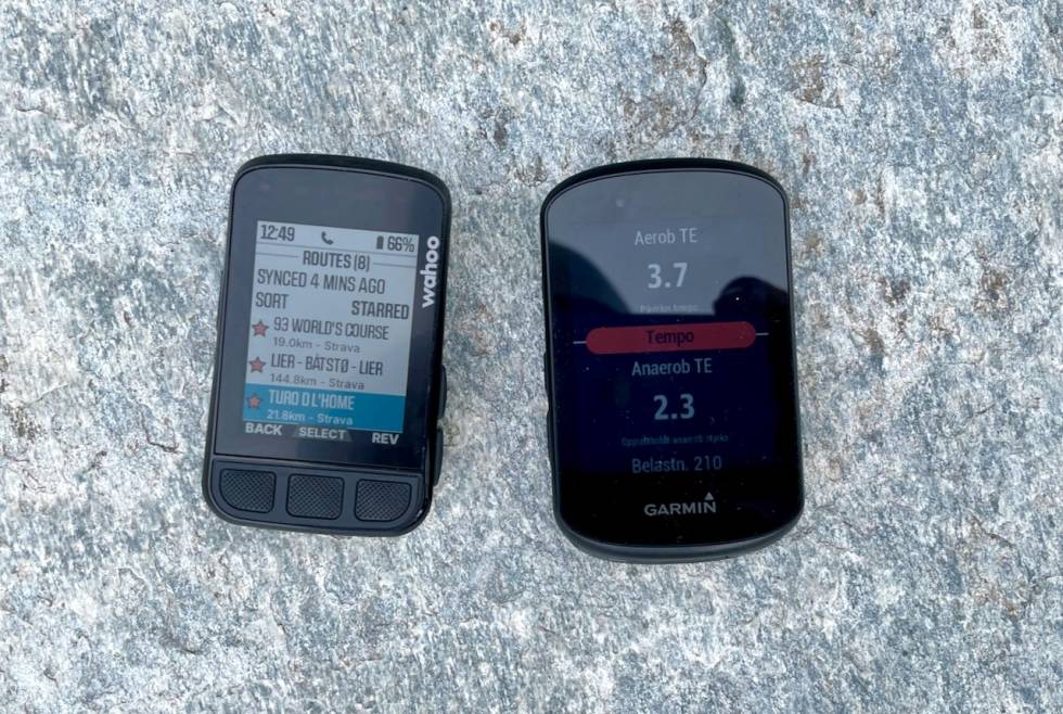FORSKJELLER: Garmin Edge 530 og Wahoo Elemnt Bolt har forskjellige styrker. Garmin mot Wahoo