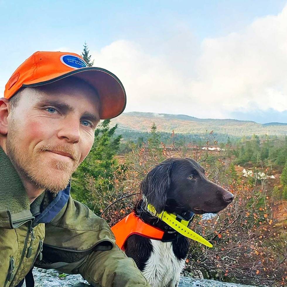 @jeger_sondre: Nok en interessant dag med valp. Begynte med regn og tåke, gikk 4 timer etter lyd av orrfugl uten å komme innpå. Gikk ut igjen i ettermiddag, trakk høyt opp i terrenget. Texas tok stand, gikk noen skritt ganske kjapt, stoppa igjen men usikker. I det jeg skulle gi JA-kommando flyr orrhøne opp foran oss. Holder igjen skudd, ikke helt topp situasjon. Går videre, hører flere fugl. Nærmer oss lyden og plutselig kommer det dinglende en elg ut av tåka. Elgen flirer og løper videre siden den akkurat har advart orrfuglen om at vi er på vei... Så følger 2 tomme stander, tydelig at elgen har skremt fuglen vi hørte. Går noen hundre meter til og Texas stiller seg opp i stand på en topp. Jeg går frem, Texas går noen meter og stopper igjen på kanten av toppen. Jeg går opp til han og gir han JA! Han løper ned i granfelt og jager ut orrhane som kommer i ei glenne åpen nok til å få blåst et skudd i den. Fantastisk å se at han blir både mer selvsikker på skogsfuglen og tøffere i reisen #hit #bang #hunt #explore jeger-sondre