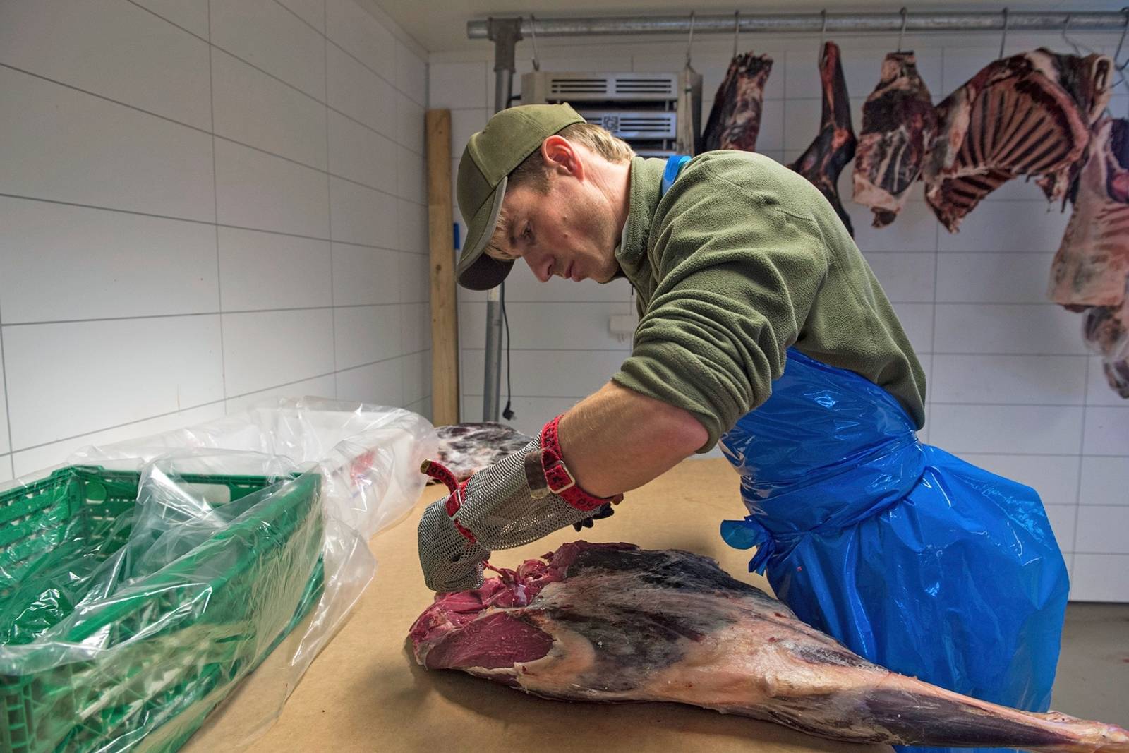 YMSE KJØTTBEHANDLING: Som slakter støter Joar på store variasjoner i kjøttbehandlingen. Han kvir seg ikke for å si nei til slakt han mener er for dårlig håndtert. Joar Søhoel slakter