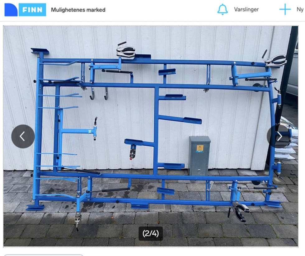 MANGE SYKLER I GARASJEN? Da trenger du samme sykkelstativ som proffene. Nå til salgs for rett over 10000 kroner. Skjermdump, finn.no. Joker-til-salgs-4