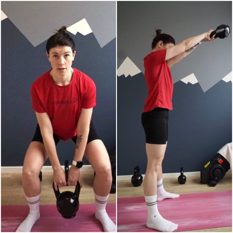 DOBBELTHÅNDSVING MED KETTLEBELL: 15 repetisjoner per set Joline Johansson styrketrening