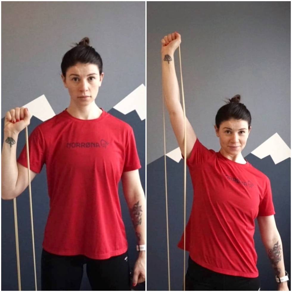 OPPTREKK MED STRIKK: Opptrekk med gummistrikk, 4 sett, 10 repetisjoner per sett Joline Johansson styrketrening