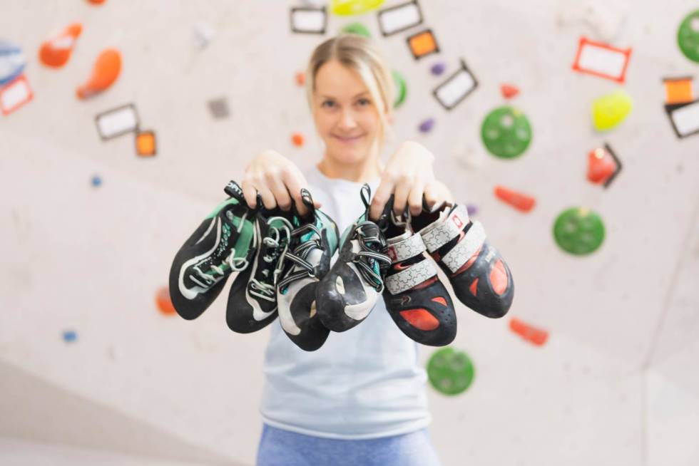 Karolines topp tre: La Sportiva Miura på tredje, Tenaya Oasi på andre og Ocun Ozone på førstreplass. Foto: Hanna Jordan Karolines-3-på-topp