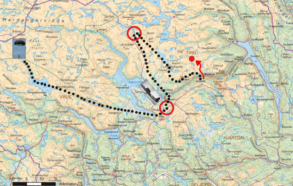 Kart for turen Tungvannsaksjonen Rauland Telemark Guide Kart