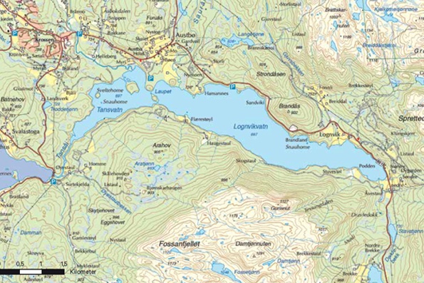 Kart for turen Tansvatn Lognvikvatn Rauland Padletur guide Telemark