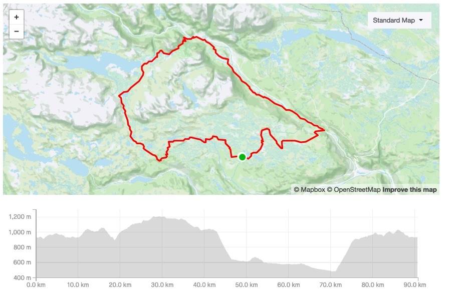 SOLIDE KLATRINGER: Kart-og høydeprofil for Fanitullsrunden på grus. kart-og-høydeprofil-fanitullsrunden-på-grus