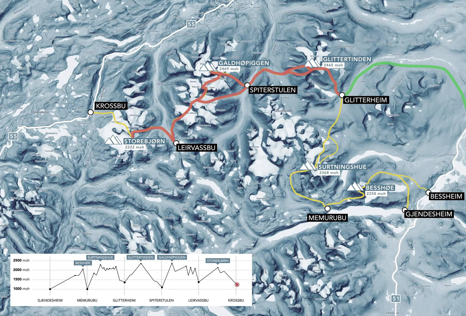 TORSDAG TIL SØNDAG: I stedet for å starte på Bessheim eller Gjendesheim, begynner eventyret i en beltevogn fra RV 51 og inn til Glitterheim. kortere høgruta i jotunheimen