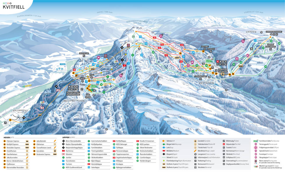 OL-løypa fra 1994 utgjør ryggraden i anlegget på Kvitfjell - som har mer å by på enn som så. løypekart kvitfjell ski alpint guide fri flyt snowboard