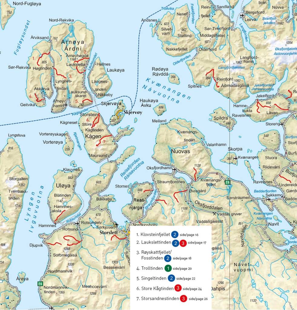 Oversiktskart med inntegnet rute Lyngenfjord-Skjervøy-Oversiktskart
