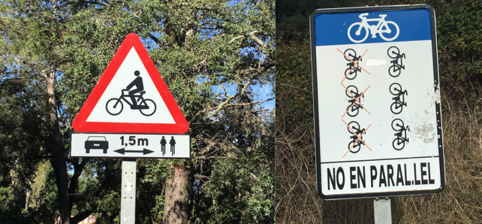STRENGT: Mallorcas lovverk avviker fra det vi finner på fastlandsspania, og stiller strenge krav til både syklister og bilister. Foto: Privat. skilt mallorca