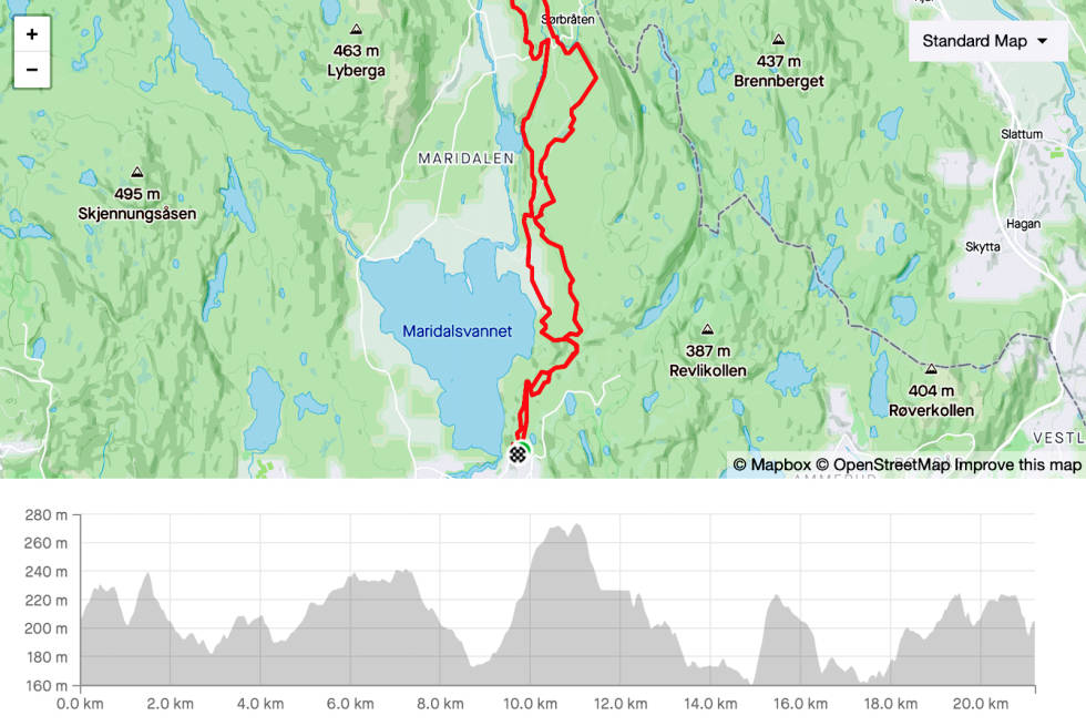 PÅ STRAVA: Maridalsrunden er midlertidig merket ute i terrenget, men kan også lastes ned på Strava som GPS-fil. Illustrasjon: Skjermdump Strava Maridalsrunden Strava fil