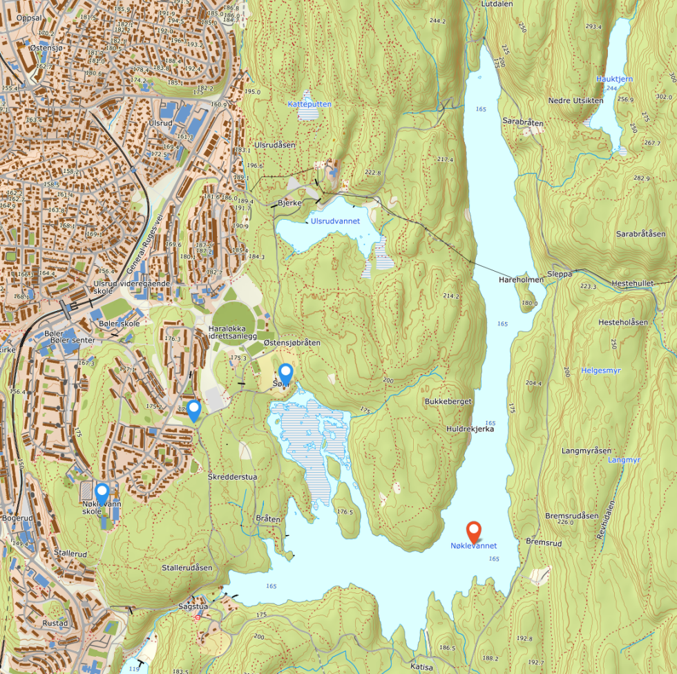NØKLEVANN: Slik det ser ut på kartet. Nøklevann i oslo