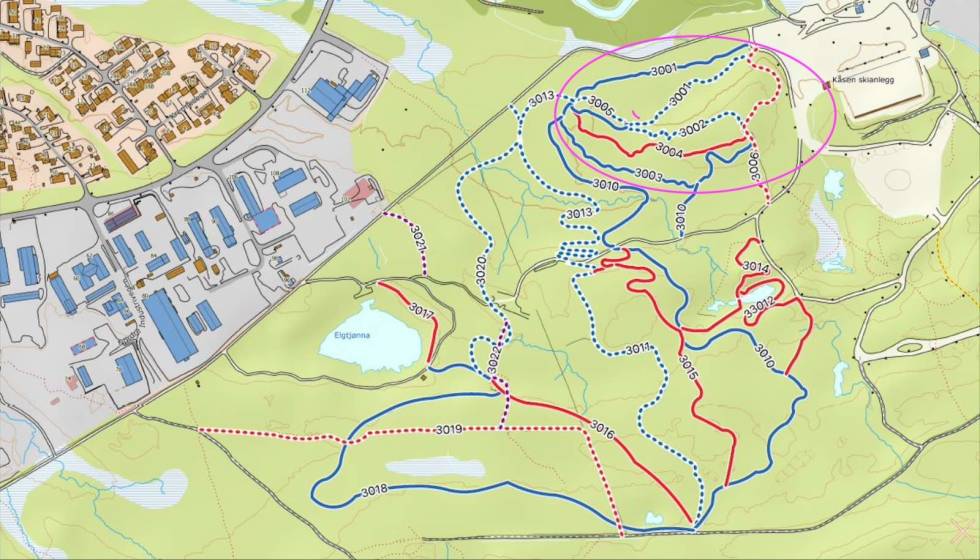 MASTERPLANEN: Oppdal Stisenter skal bygges ut i tre faser, der den første anlegges denne sommeren (nærmest skistadion). Illustrasjon: Rekkje Stiutvikling AS Kart Oppdal Stisenter