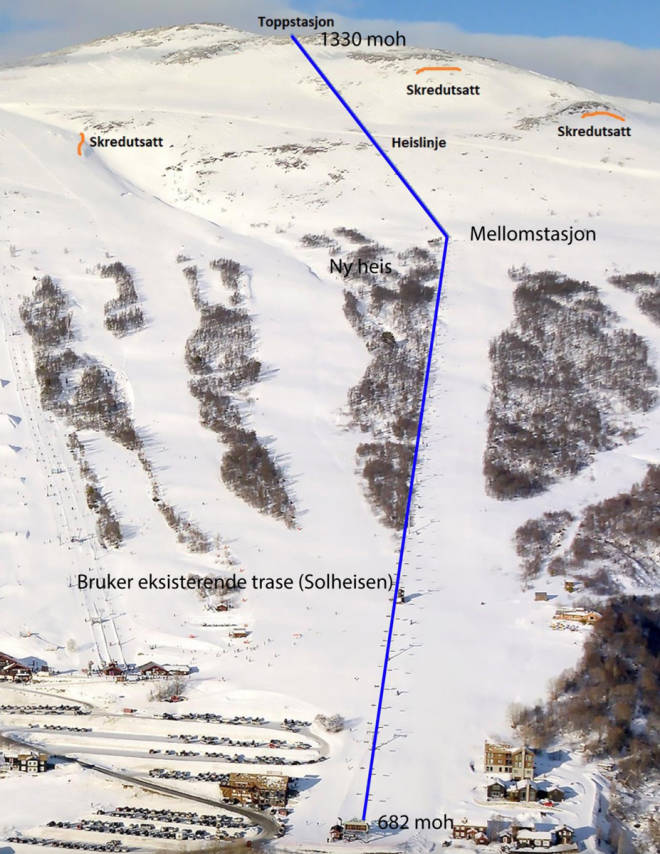 NY HEIS: Slik er Vangsliaexpressen tegnet inn i Oppdal kommunes papirer. Illustrasjon: Oppdal skisenter Oppdal