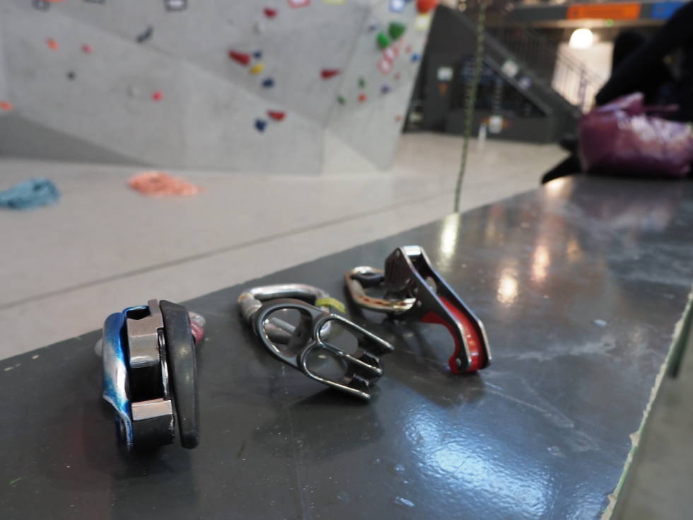 Vi har brukt Petzl Reverso, Mammut Smart og Grigri på alle tauene. Foto: Lisa Kvålshaugen Bjærum P1010331