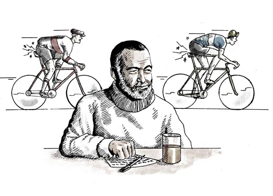 KULTUR: Til og med Ernest Hemingway fattet sin interesse for sykkelbukser. Illustrasjon: Didrik Magnus-Andresen. sykkelbukse