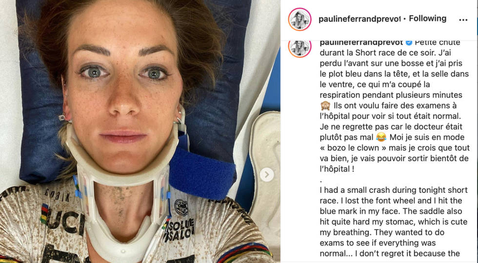 KRASJ: Pauline Ferrand-Prevot krasjet under verdenscupen i Nove Mesto. Foto: Instagram Pauline Ferrand-Prevot krasjet under verdenscupen i Nove Mesto