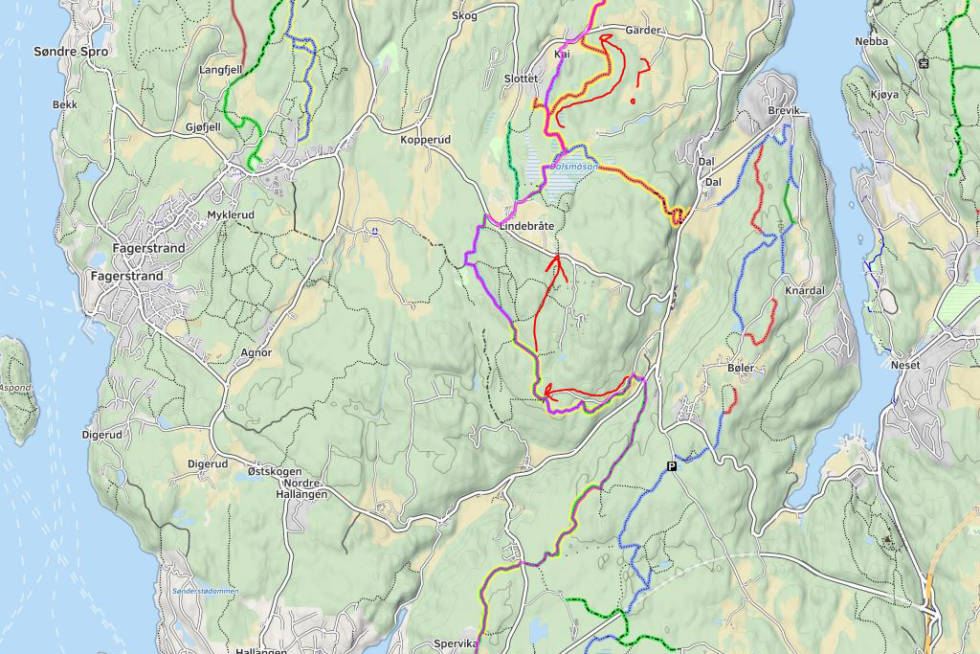 Slik så Tord sine egne notater ut for etappene på Nesodden. Foto: Tord Bern Hansen NEsodden mtbmap planlegging Tord Bern Hansen