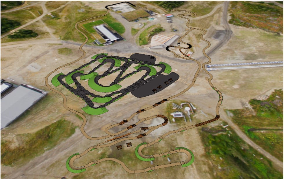 Sksse over pump track og sykkelbane på Mosetertopppen/Hafjell Gondoltoppen. Illustrasjon: Pathfinder Trail Designs