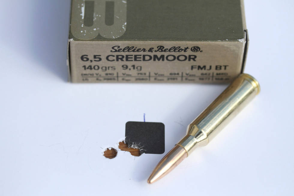 God samling: Sellier & Bellot 140 FMJ målte vi til 802 m/s med Remington. Det ga 25 mm-samlinger, og Barrett var nede på 12 mm. Rifleammunisjon-creedmoor-4