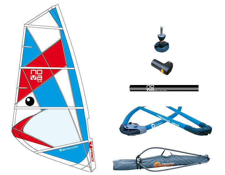 FULL PAKKE: Dette er alt du trenger for å komme i gang (utenom våtdrakt og vest). For mange vil det være betryggende å kjøpe alt i en pakke, slik som denne fra Bic. Nybegynner rigg windsurfing