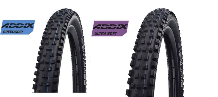 VARIANTER FOR VÅTT: Både Nobby Nic og Magic Mary-dekkene fra Schwalbe har åpne mønster og kommer i gummiblandinger som vil fungere på vått føre. Foto: Schwalbe schwalbe dekk sykkel