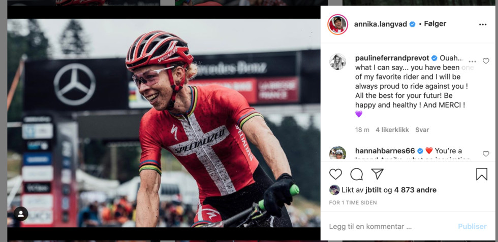 HELT: Annika Langvad har vært et forbilde for mange i terrengsykkelsporten. Nå legger hun opp. Annika Langvad - Instagram