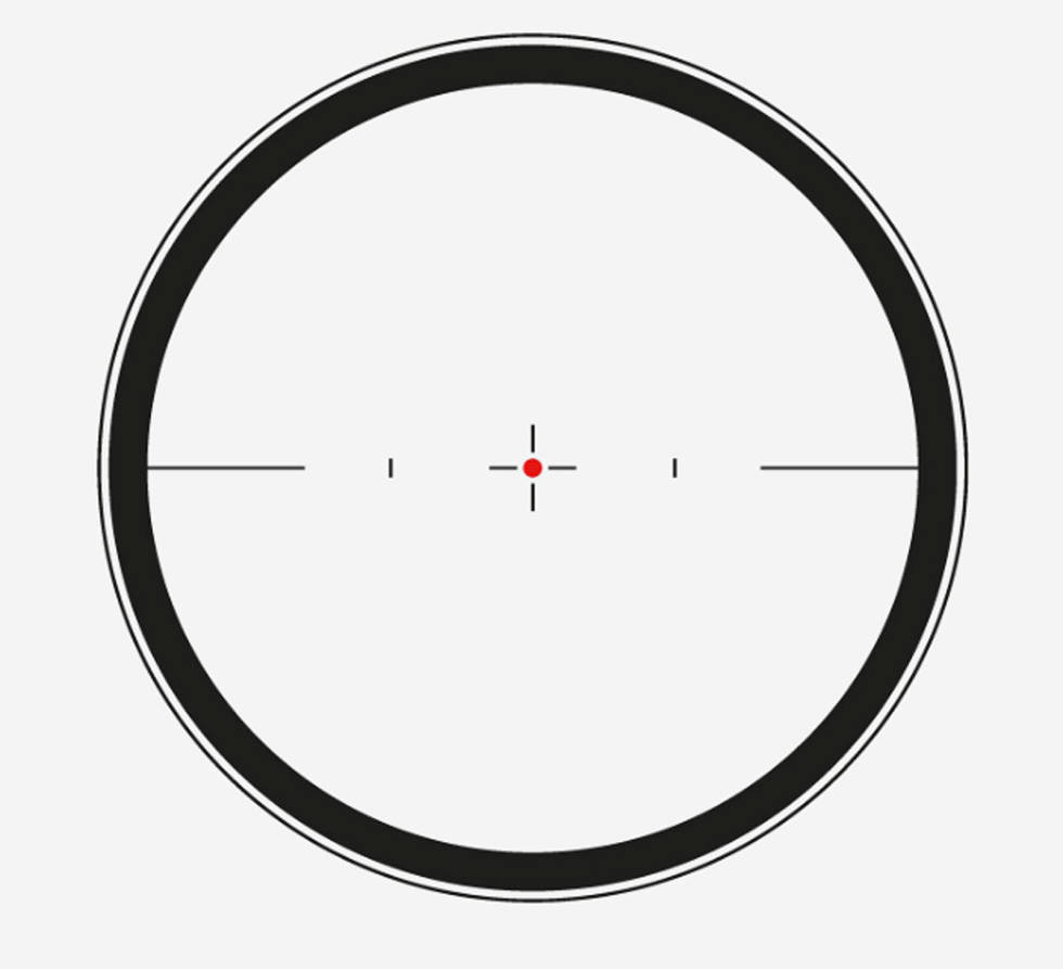ÅPENT: Dette er ett av Leicas drivjaktretikler. Legg merke til de tynne linjene og strekene. Disse har en tiltenkt funksjon (beskrevet i hovedteksten). Illustrasjon: Leica Camera AG Siktemidler-rektiler-for-kikkertsikter-Åpent
