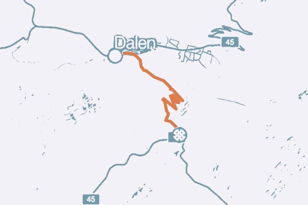Skafsåsvegen tar oss opp på vidda sør for Dalen i Telemark. skafsaas-dalen-kart