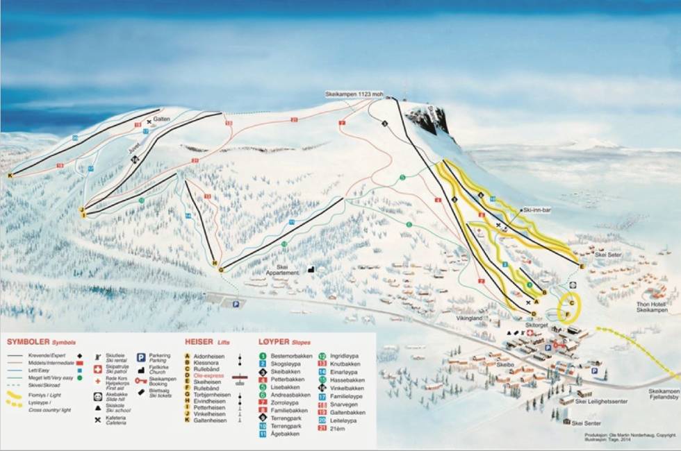 Skeikampen har et kart for voksne og et for barn. Her er voksenversjonen. Skeikampen løypekart fri flyt alpint ski