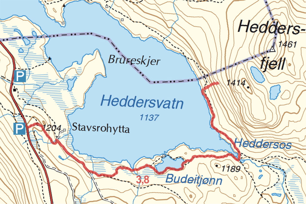 Kart for turen Hulderhola Heddersfjell turguide Telemark kart