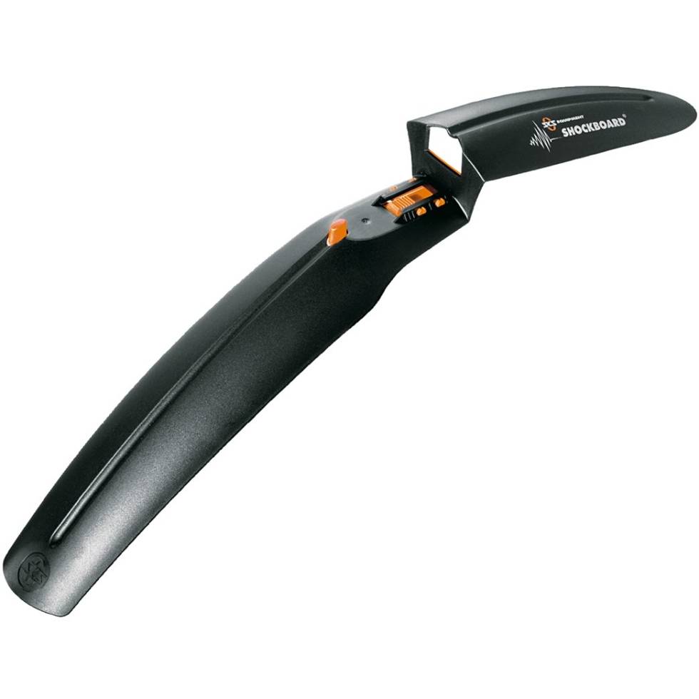 OPP I RØRET: SKS sin Shockboard festes oppi kronerøret på gaffelen. Den er spinklere enn variantene fra RRP og Mud Hugger. SKS Shockboard