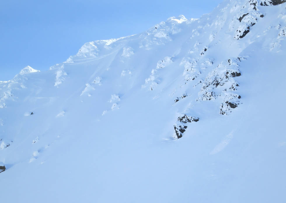 SOFIAS VERDEN: Sofiatinden er et lett tilgjengelig skifjell som tilbyr spektakulær skikjøring med god helning fra toppen. Legendariske topper som Kjosen og Jiekkevarrimassivet ligger bak som storslagne kulisser blant Lyngsalpene. Ingen over, få ved siden. Foto: Steffen Fjelldal Sofiatinden topptur lyngen