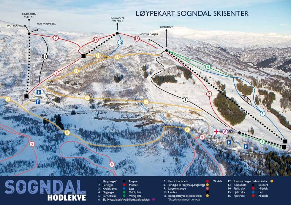 Toppturer og frikjøringsområder er oppført i løypekartet på Hodelkve. løypekart hodelkve guide ski alpint freeride
