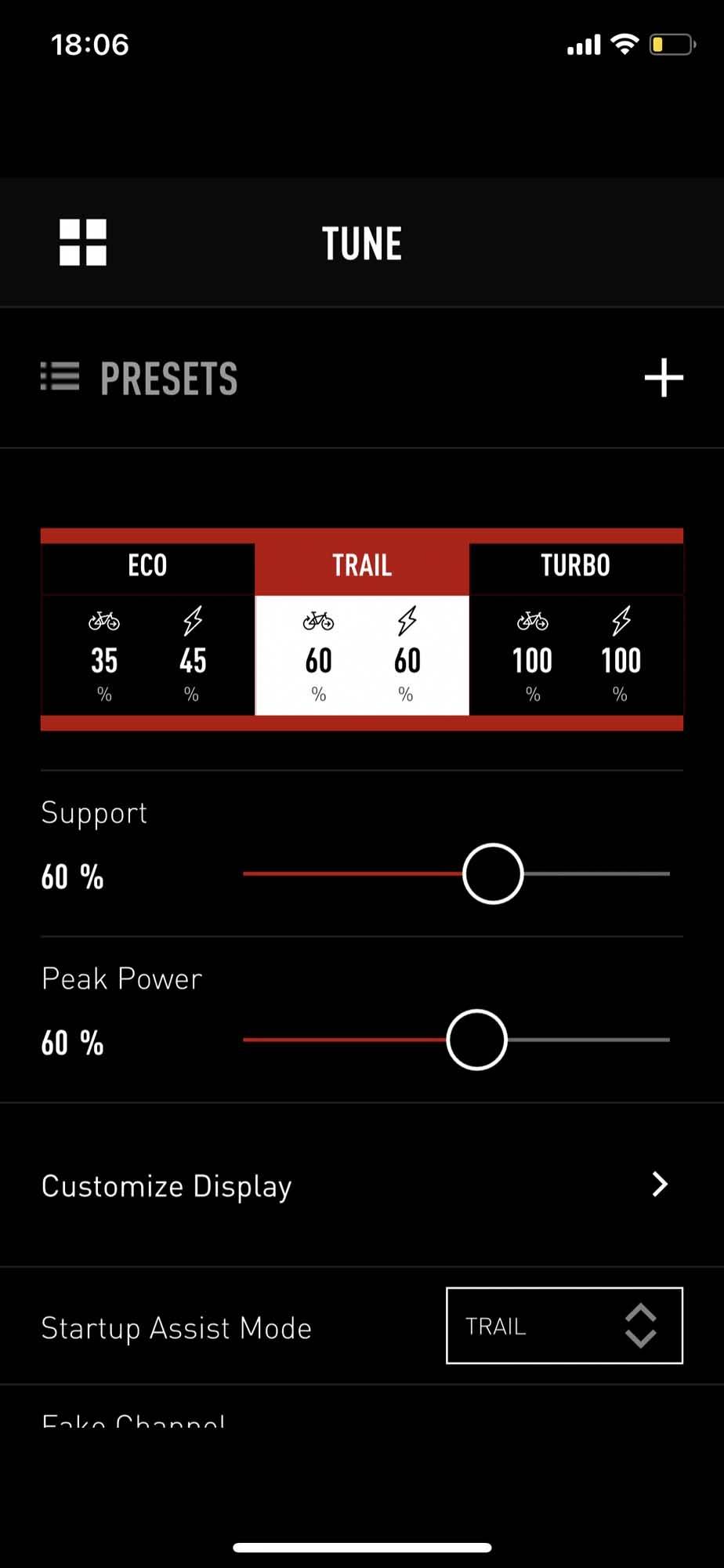 TRAIL: Midt-nivået heter Trail, og kommer fra fabrikk med 60/60% på Support og Peak Power. elsykkel specialized mission control app justering