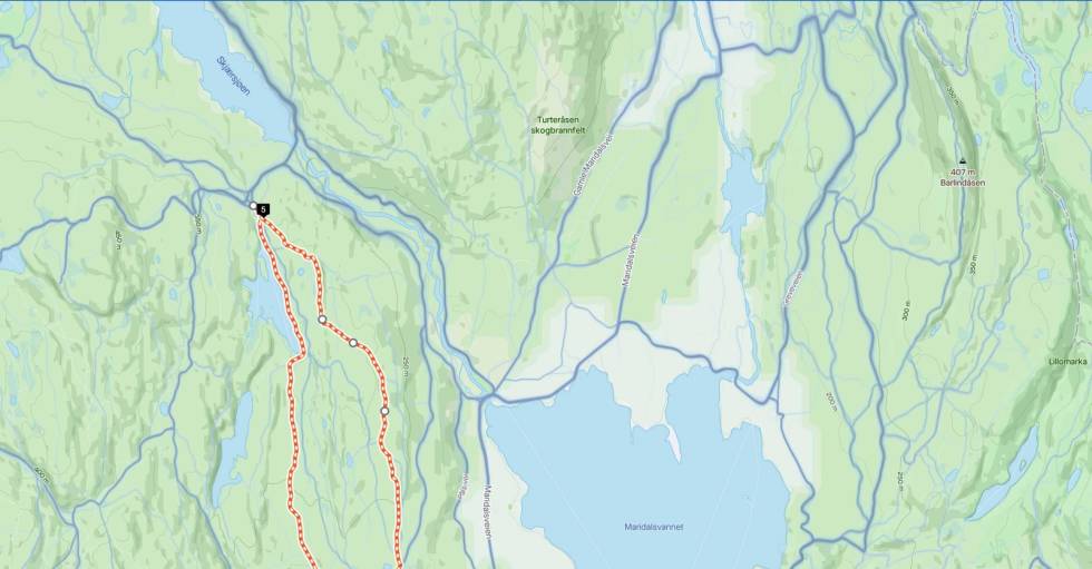 HEATMAP: De blå linjene gir deg en indikasjon på om ruten du har valgt er mye brukt. Foto: Skjermdump strava heatmap turplanlegger