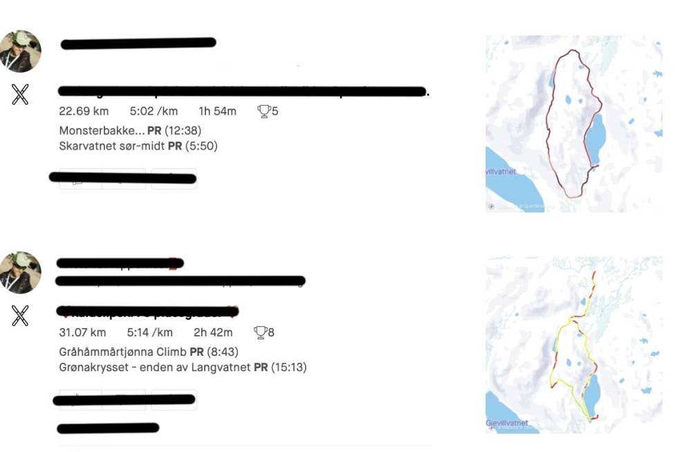STRAVA-KART: Med ny funksjonalitet kan du på ulike måter vise hvordan treningsøkta gikk for seg. Foto: Skjermdump strava speedmap heartratemap